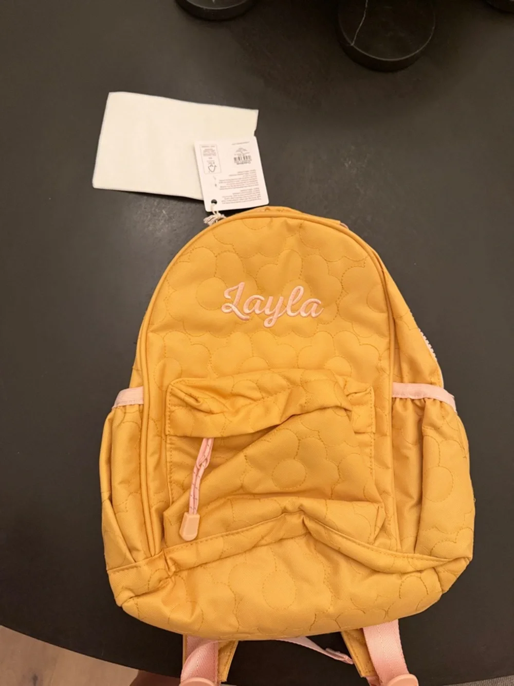Crate&Barrel Yellow Quilted Flower Kids Backpack- Layla Monogram